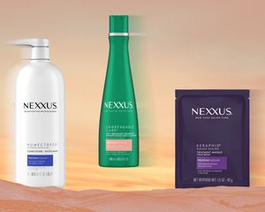 三款Nexxus护发产品在暖色调背景上