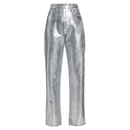 90年代Agolde Pinch-Waist高层金属银锡箔的直筒牛仔裤