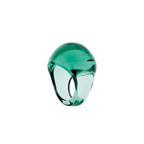 Lalique Cabochon绿色玻璃圆顶戒指