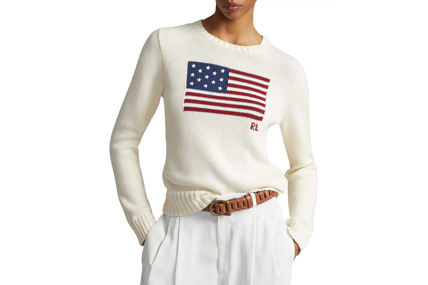 拉夫劳伦的美国国旗棉花Crewneck毛衣