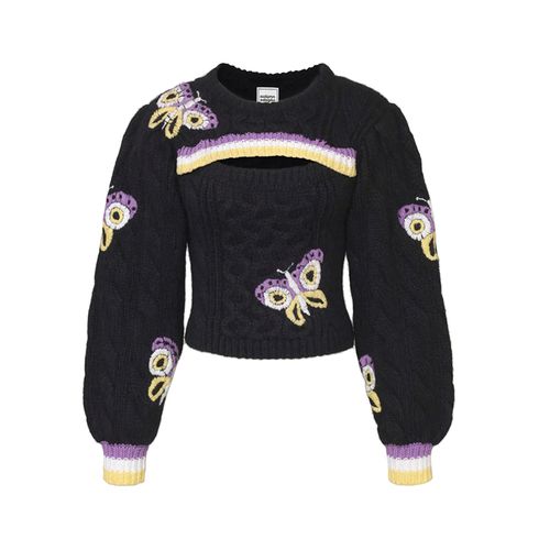 秋季阿迪格博露西恩毛衣在黑色与紫色和黄色条纹和蝴蝶