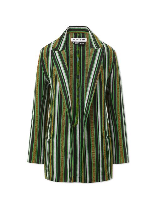 绿色双排扣西装外套(575美元)