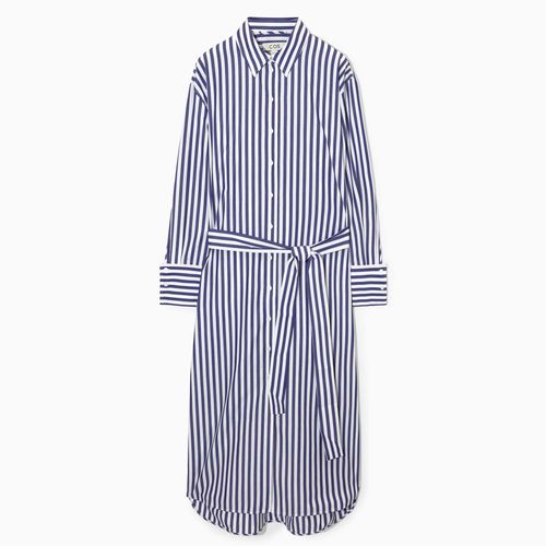 条带状条纹Midi衬衫连衣裙(135美元)