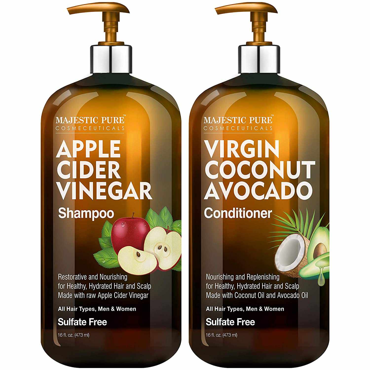 磅礴纯苹果醋洗发水和鳄梨椰子护发素套装