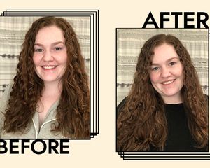 作者凯特琳·达根(Caitlin Duggan)在使用多芬的头发治疗破损补救系统之前和之后的照片。