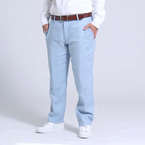 天蓝色亚麻裤子(175美元)