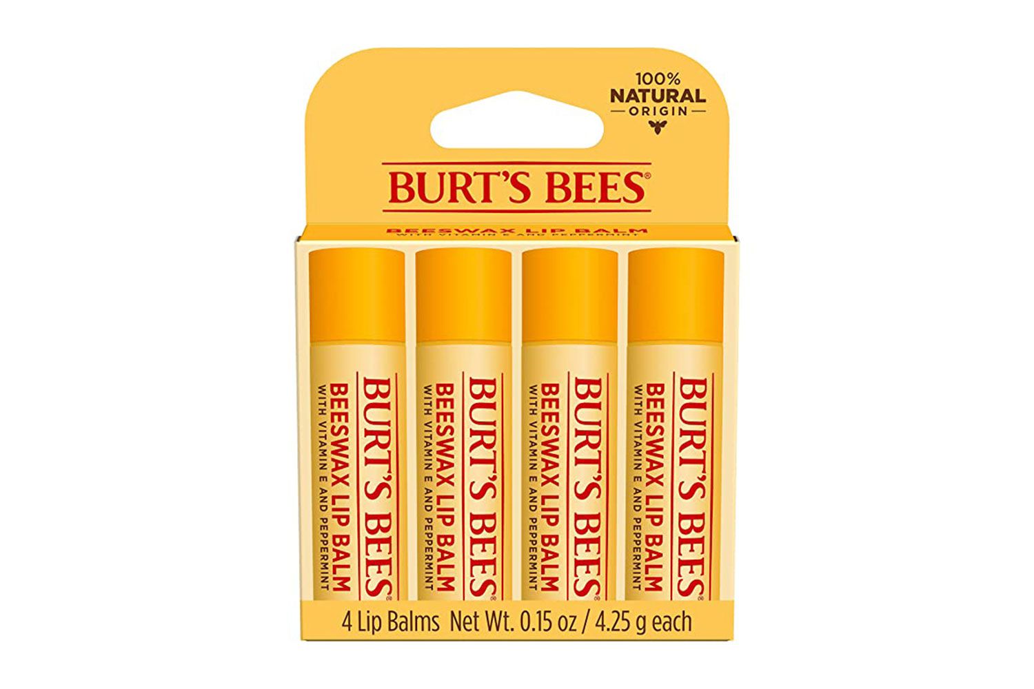 伯特的蜜蜂唇膏给她的情人节礼物,保湿护唇用春天的礼物,所有天水化,100%天然,原蜂蜡与维生素E,薄荷油(4包)